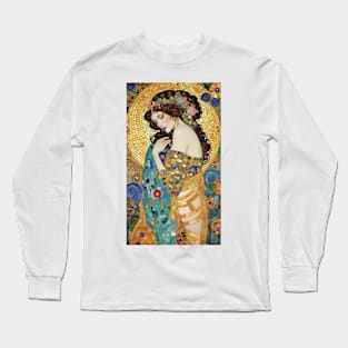 Gustav Klimt's Radiant Muse: Inspired Woman in Golden Splendor Long Sleeve T-Shirt